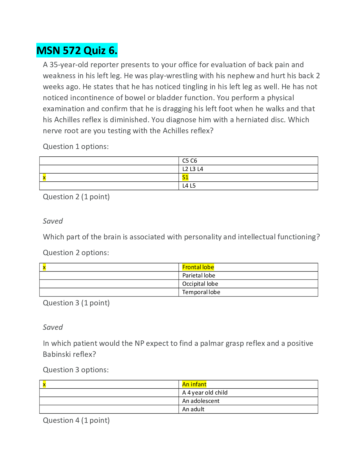Preview image of NURSING MSN 572 Quiz 6 Complete Solution Rated A+ document